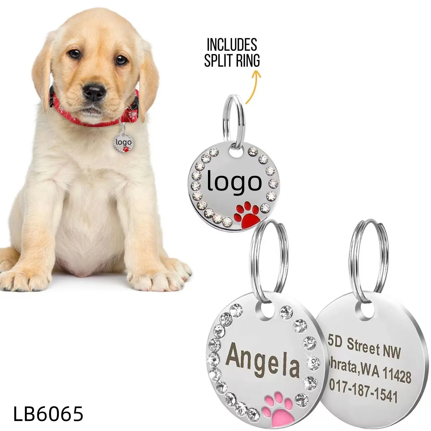 Custom Dog Tag Collars ID with Rhinestone Cat 2