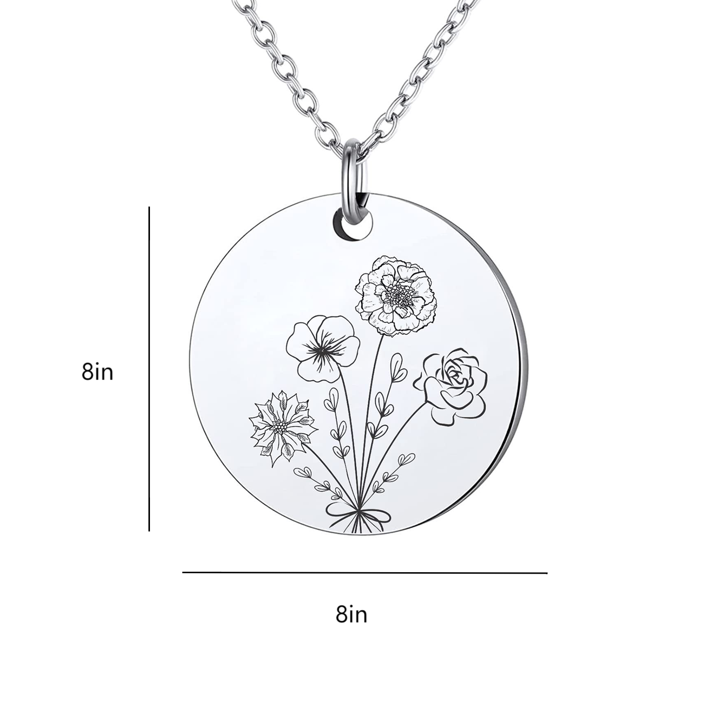 Custom Birth Month Flower Necklace W/ Floral Coin 3
