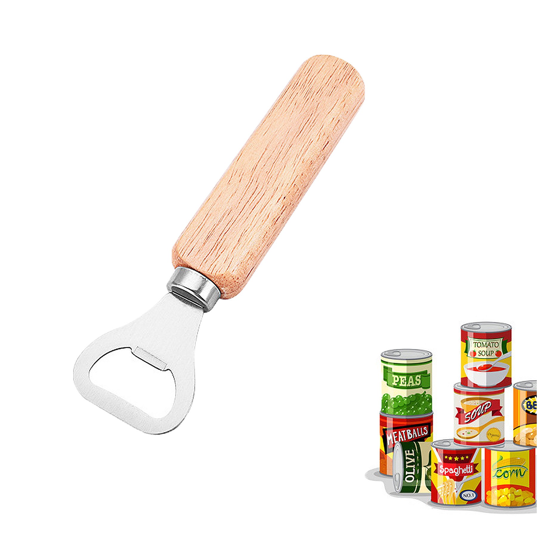 Natural Wood Stainless Steel Bottle Opener 1