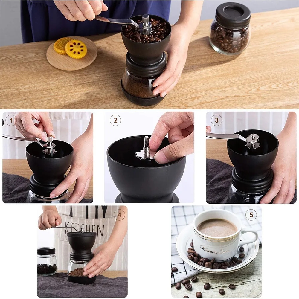 Manual Coffee Grinder Mill with Glass Jar 5