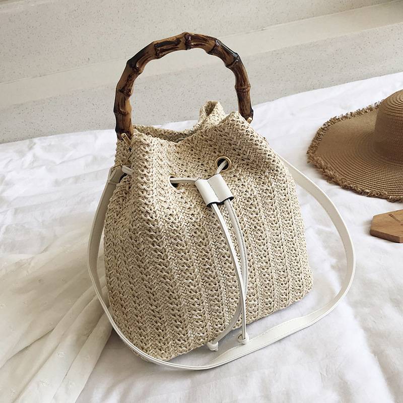 Jute Crossbody Bag Bucket Handbags With Bamboo Handle 7