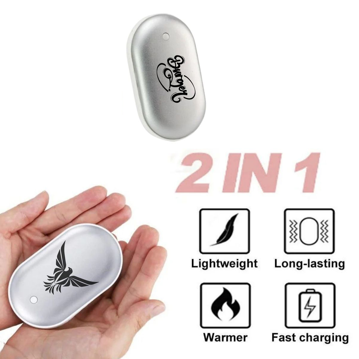 Pebble Pocket Hand Warmer & 5200mAh Power Bank with Double-Sided Heat 10
