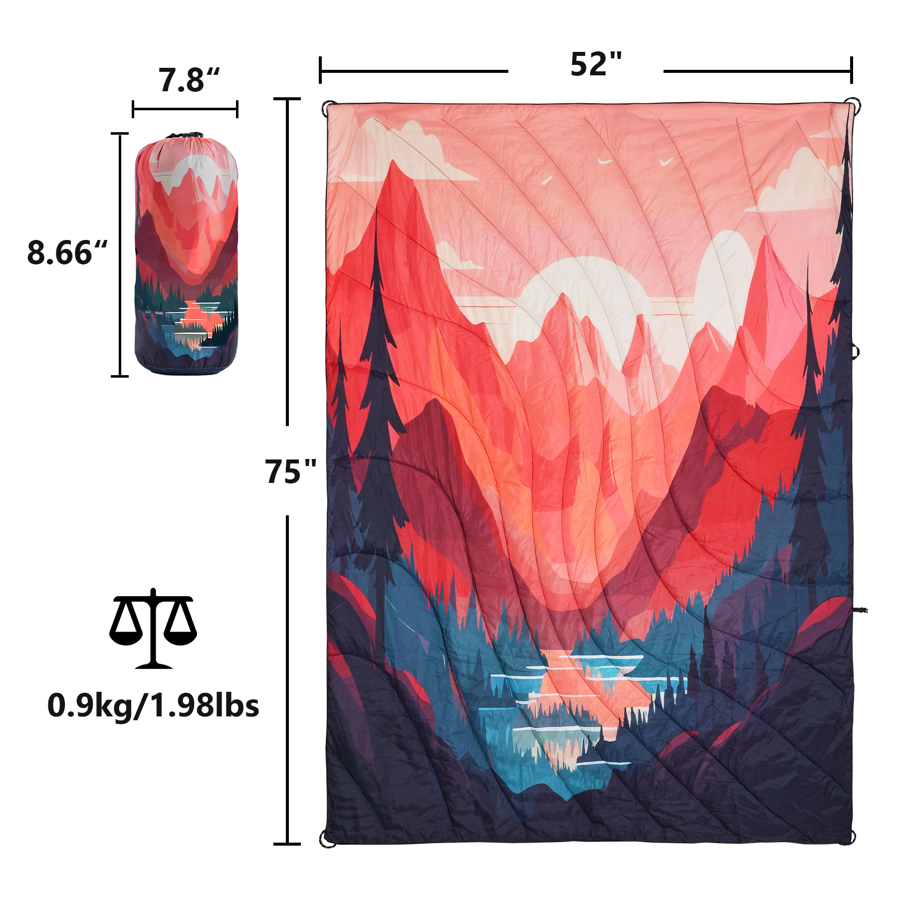 Sublimation Outdoor Puffy Packable Camping Blanket-75" X 52" 7