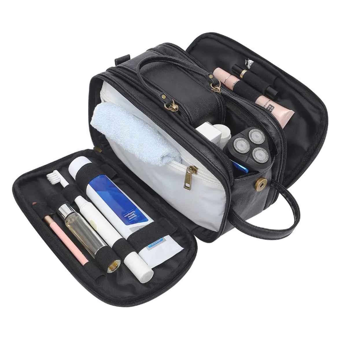 PU Leather Toiletry Bag Men Travel Large Capacity Waterproof 11