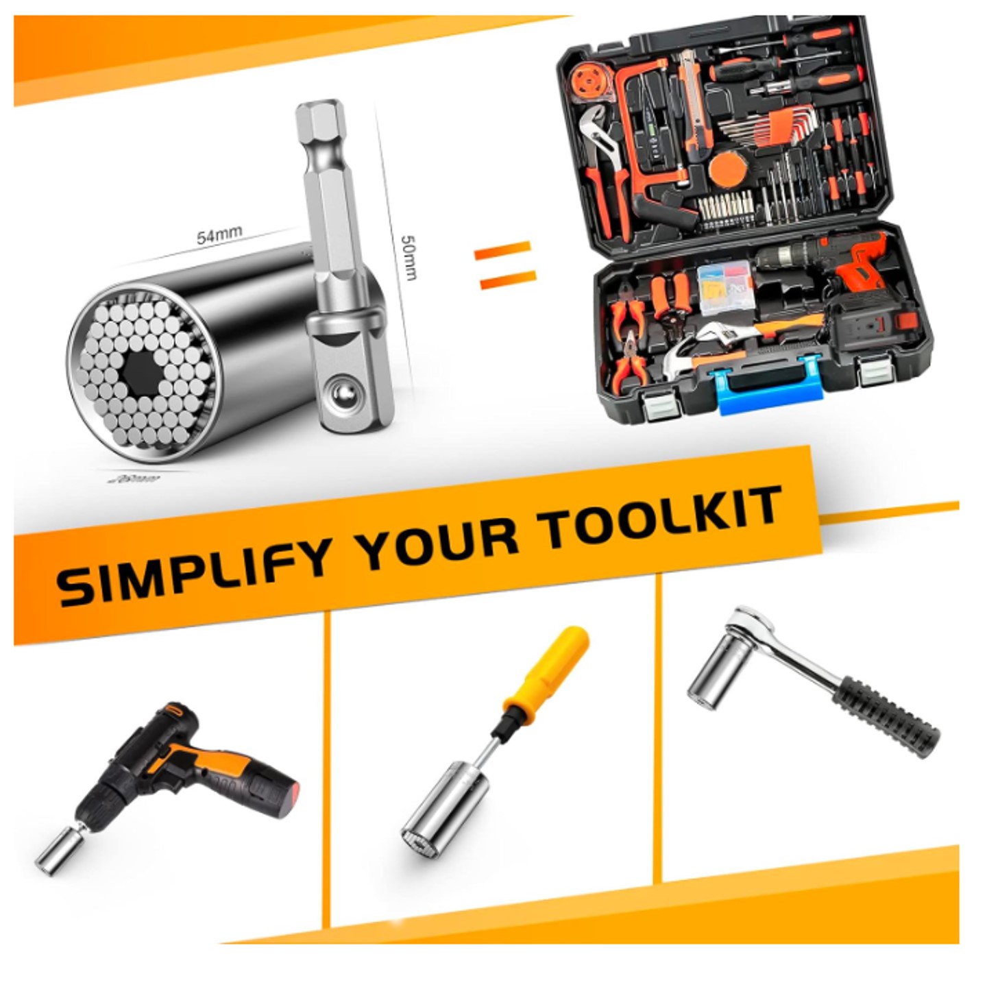 Super Universal Socket Wrench Set with Power Drill Adapter 1
