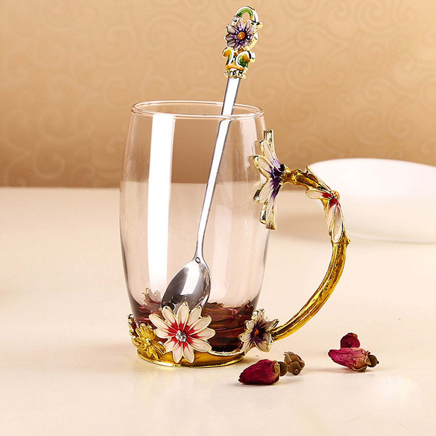Enamel Colored Glass Mug with Spoon 3