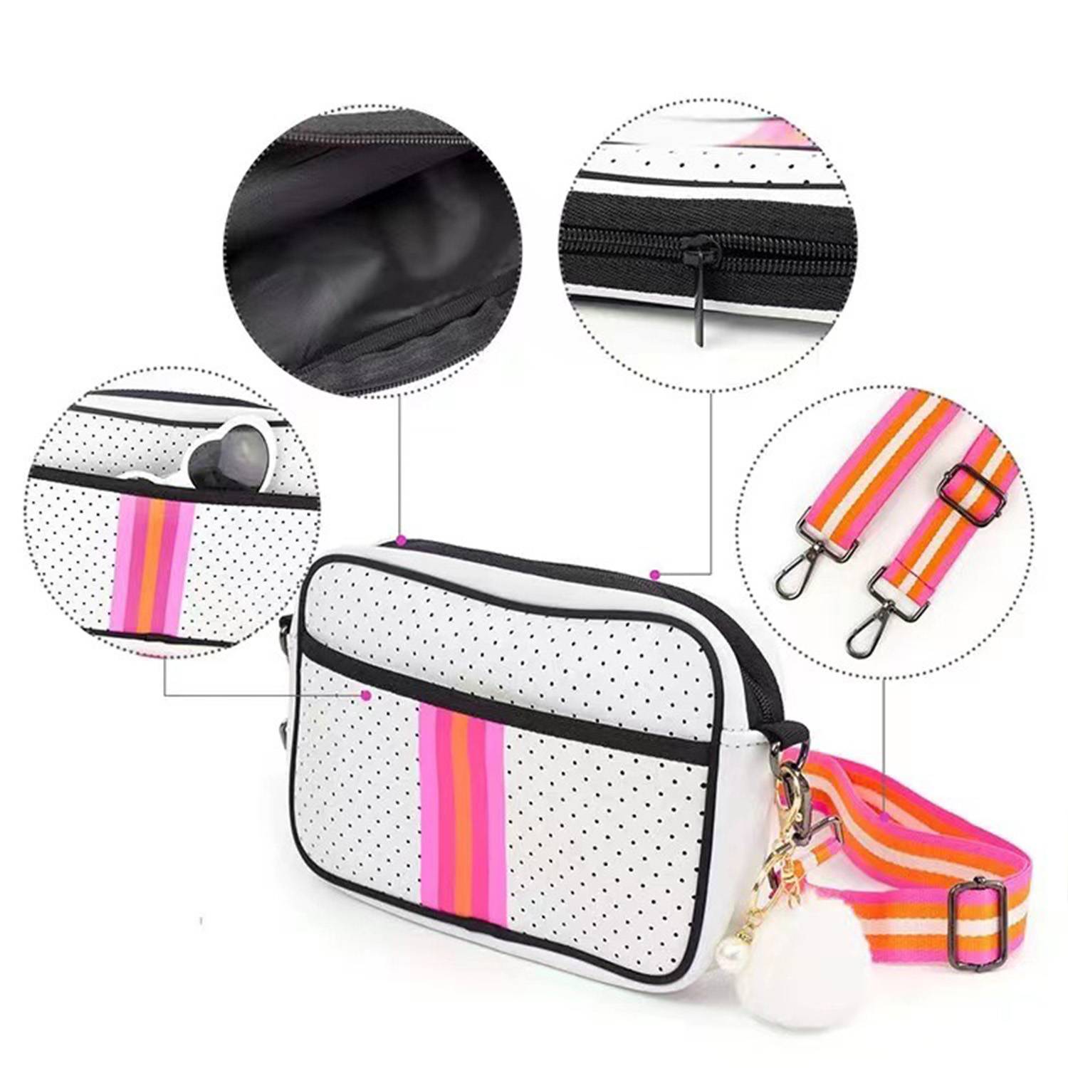 Waterproof Striped Neoprene Crossbody Bag for Travel 7