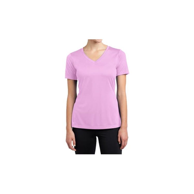 Women's V-Neck Fitted Tees - Pink Large Cotton Short Sleeve 1