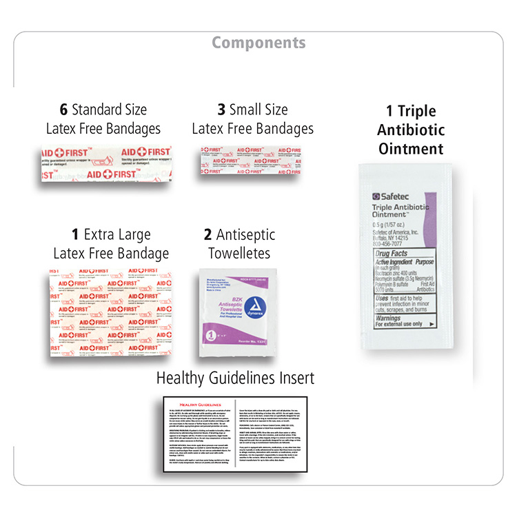 "SAFETY-ON-THE-GO" 14 Piece First Aid Kit in Colorful Zipper Vinyl Pouch 22