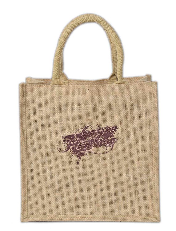 "Cozumel" Medium Laminated Burlap Tote Bag 12x7x12" 2