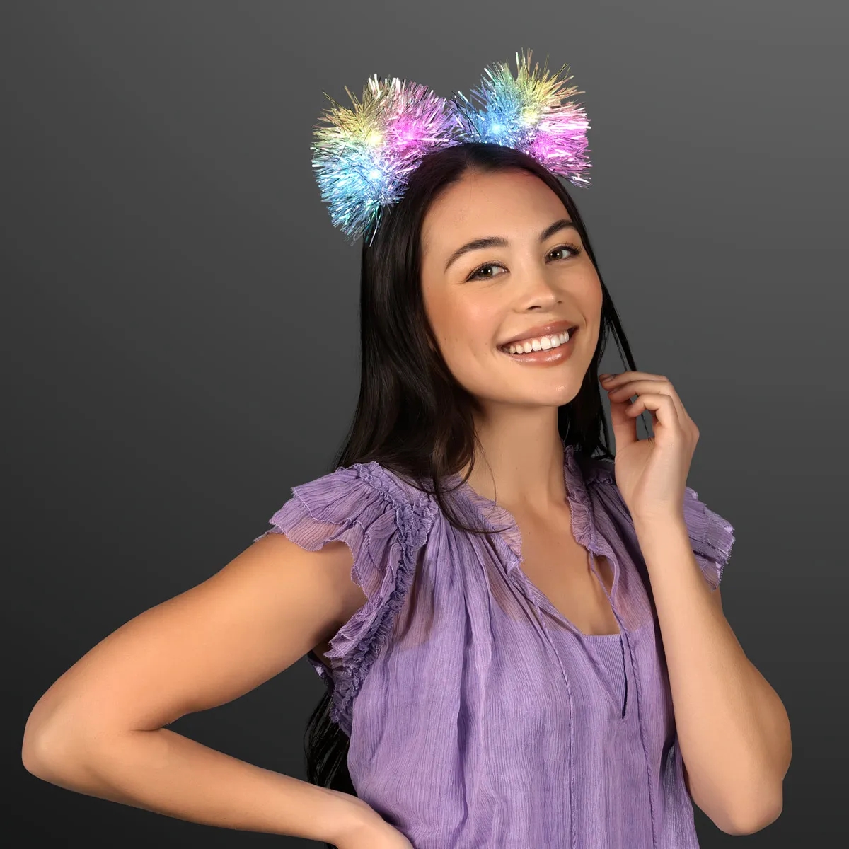 Blinky Tinsel Pom Ears Headband 1