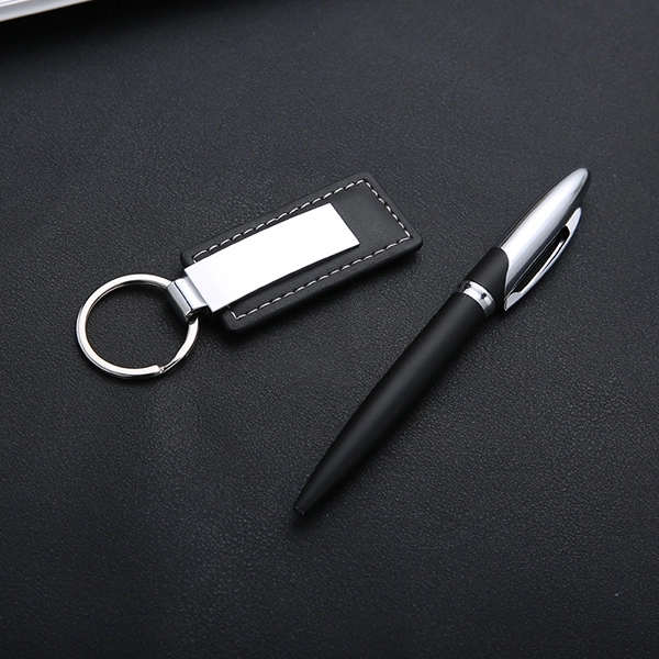 Metal pen with leather keychain gifts kit 5