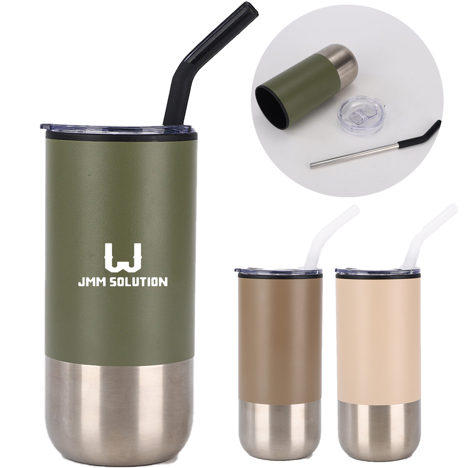 16 Oz Steel Plastic Vacuum Straw Tumbler 2