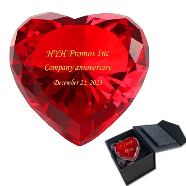 Red Heart Shaped Crystal Diamond Paperweight 7