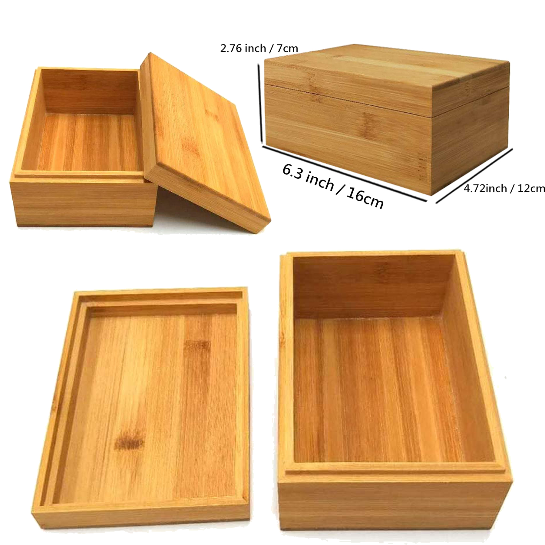 6.3 X 4.72 X 2.76 inches Bamboo wood storage box with cover