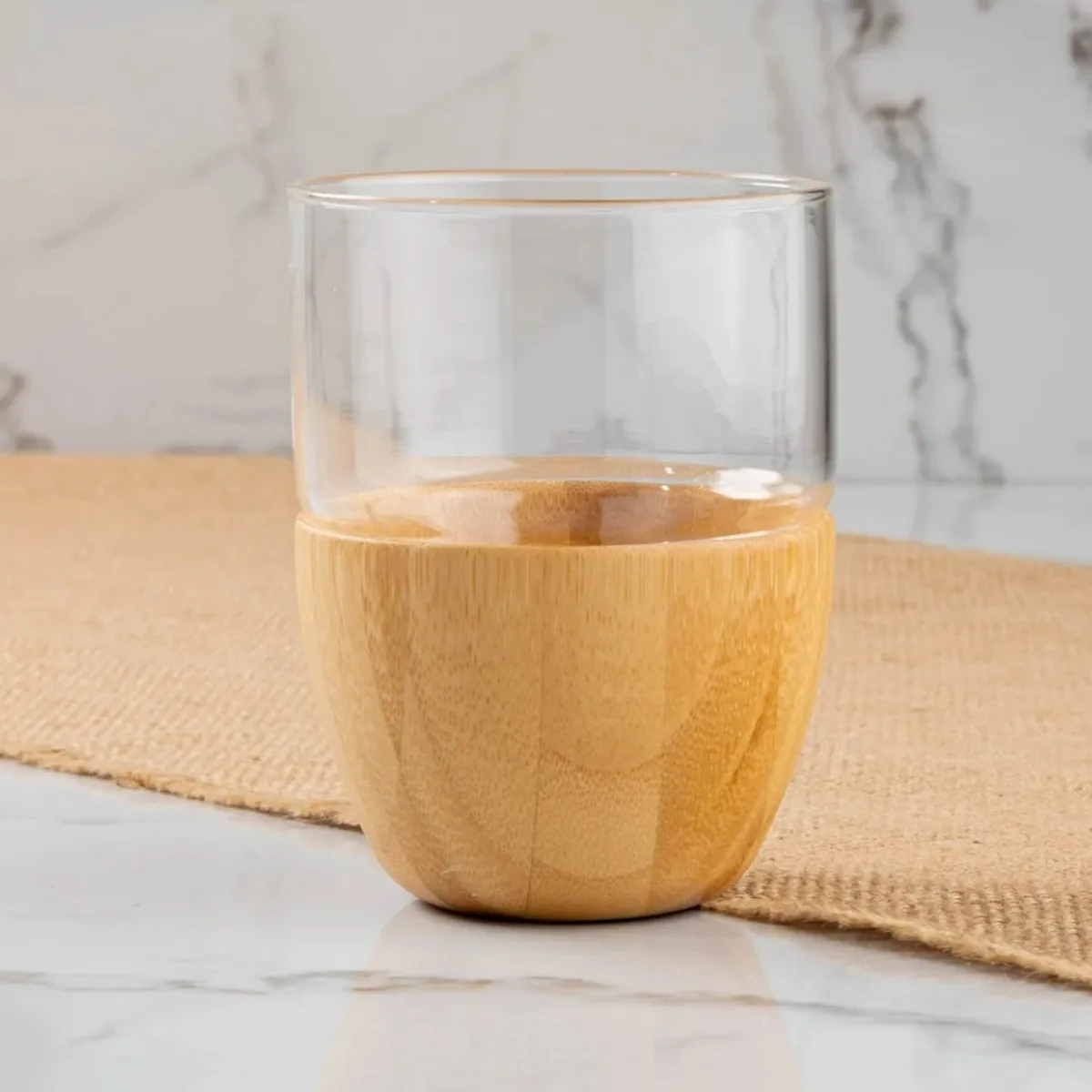 Bamboo Base 16oz Glass Cup For Coffee Custom Logo Gift Mugs 5