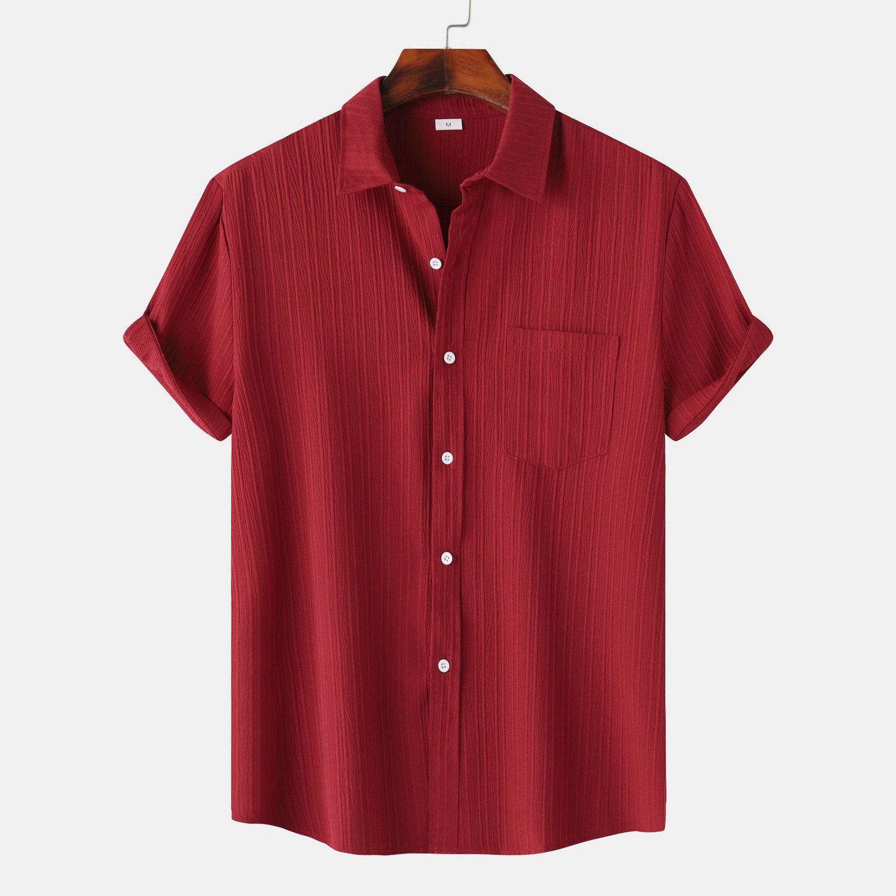 Men's Short Sleeved Solid Color Shirt Top 4