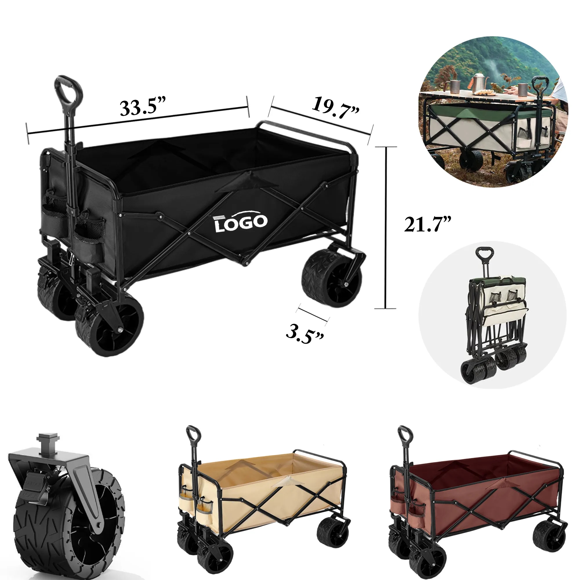 MOQ1 Folding Picnic Cart with Brakes and Oversized Wheels 2
