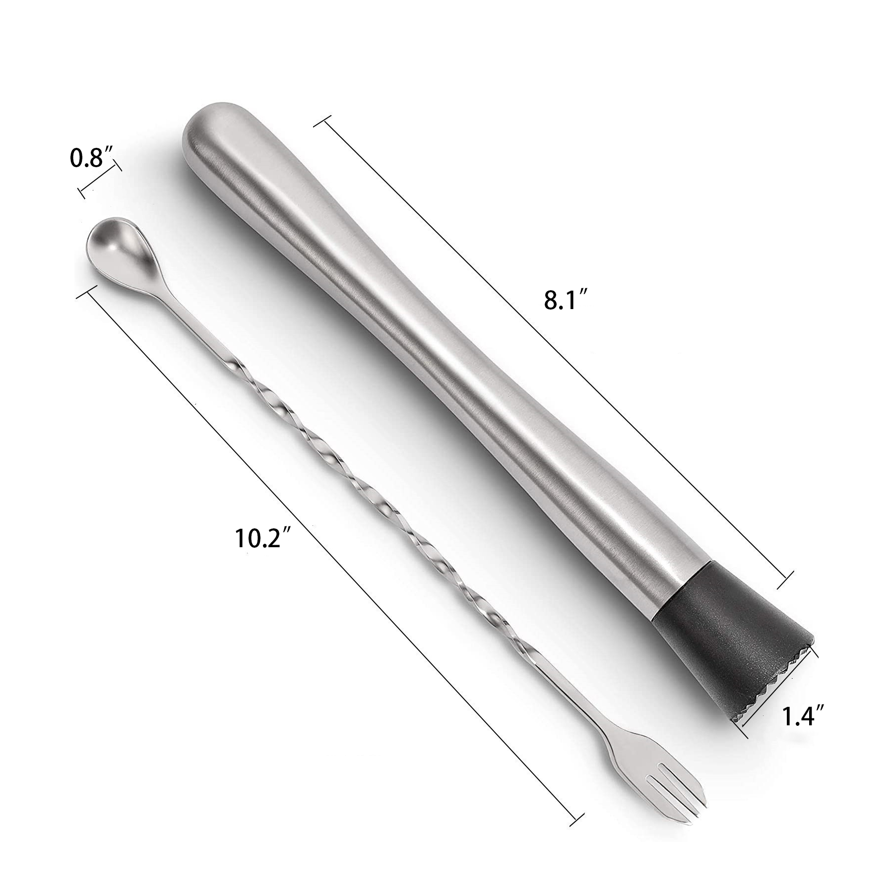 10" Stainless Steel Cocktail Muddler and Mixing Spoon 2