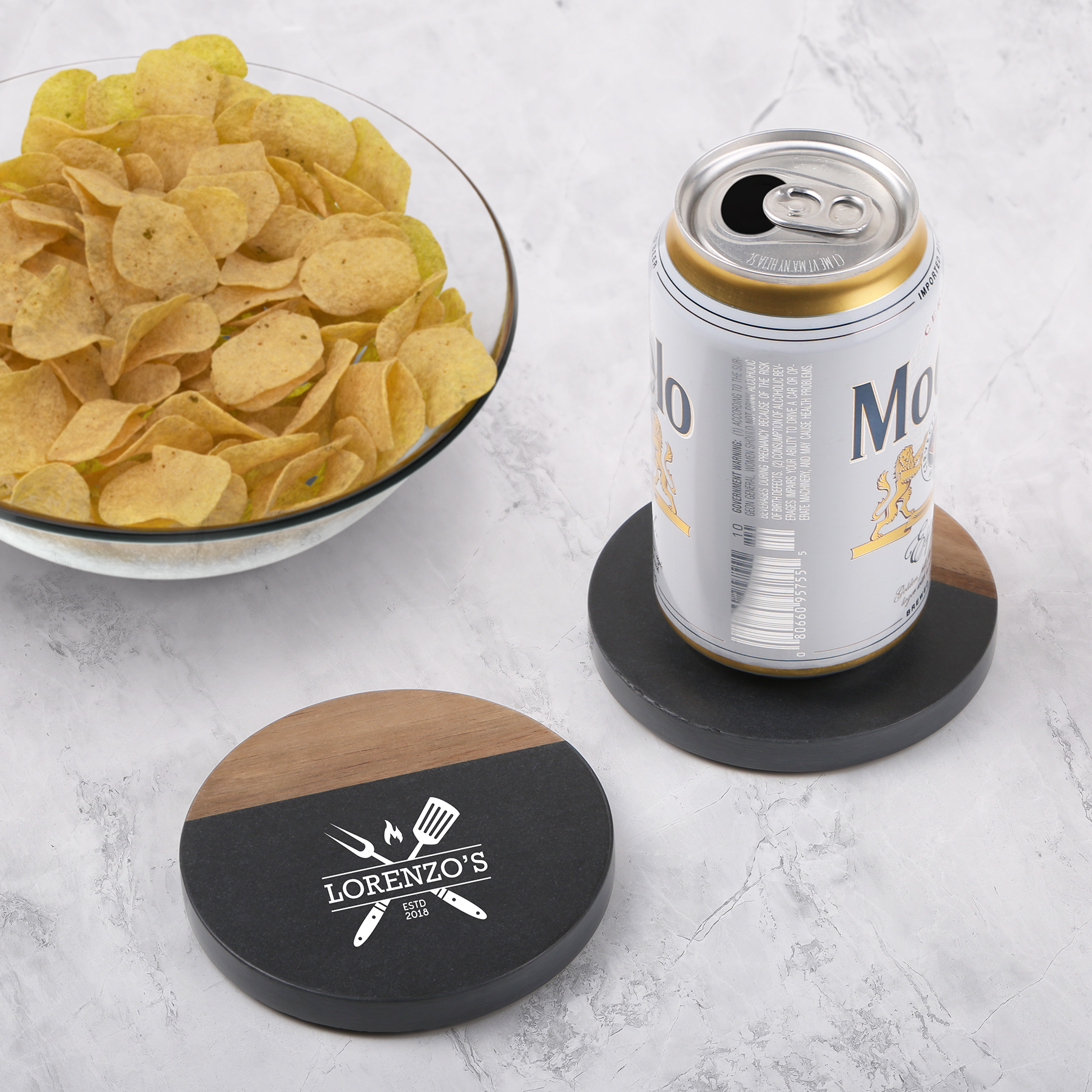 Nightfall 2 Pc. Slate & Acacia Wood Coaster Set 2