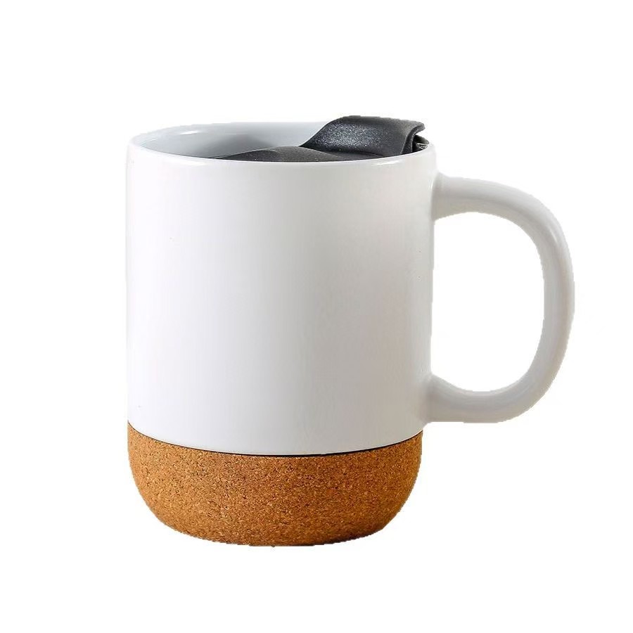 12 Oz Ceramic coffee mug with cork base and spill-proof lid 4