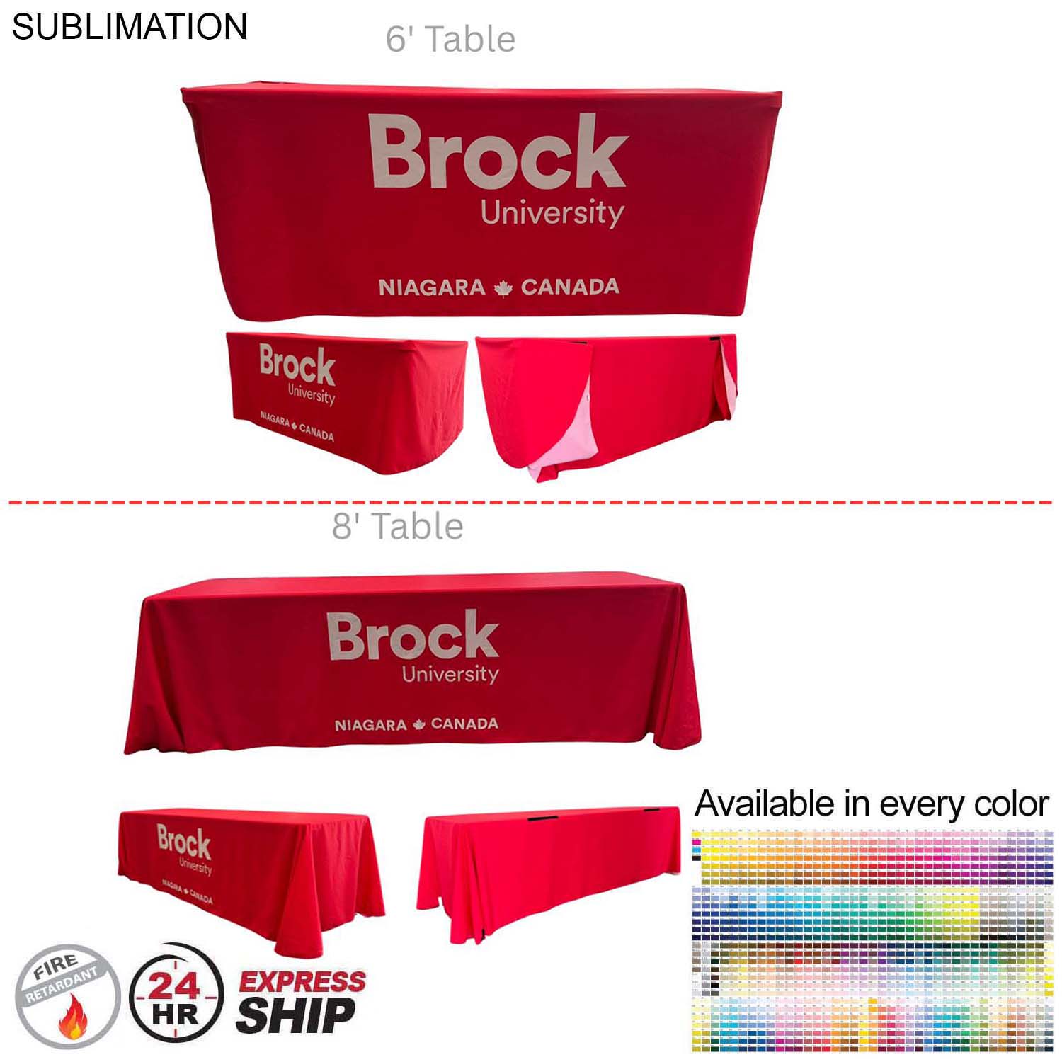 24Hr Express Ship - Sublimated Convertible Table Cloth, Converts from 8' to 6', Drape style, 4 sided 4