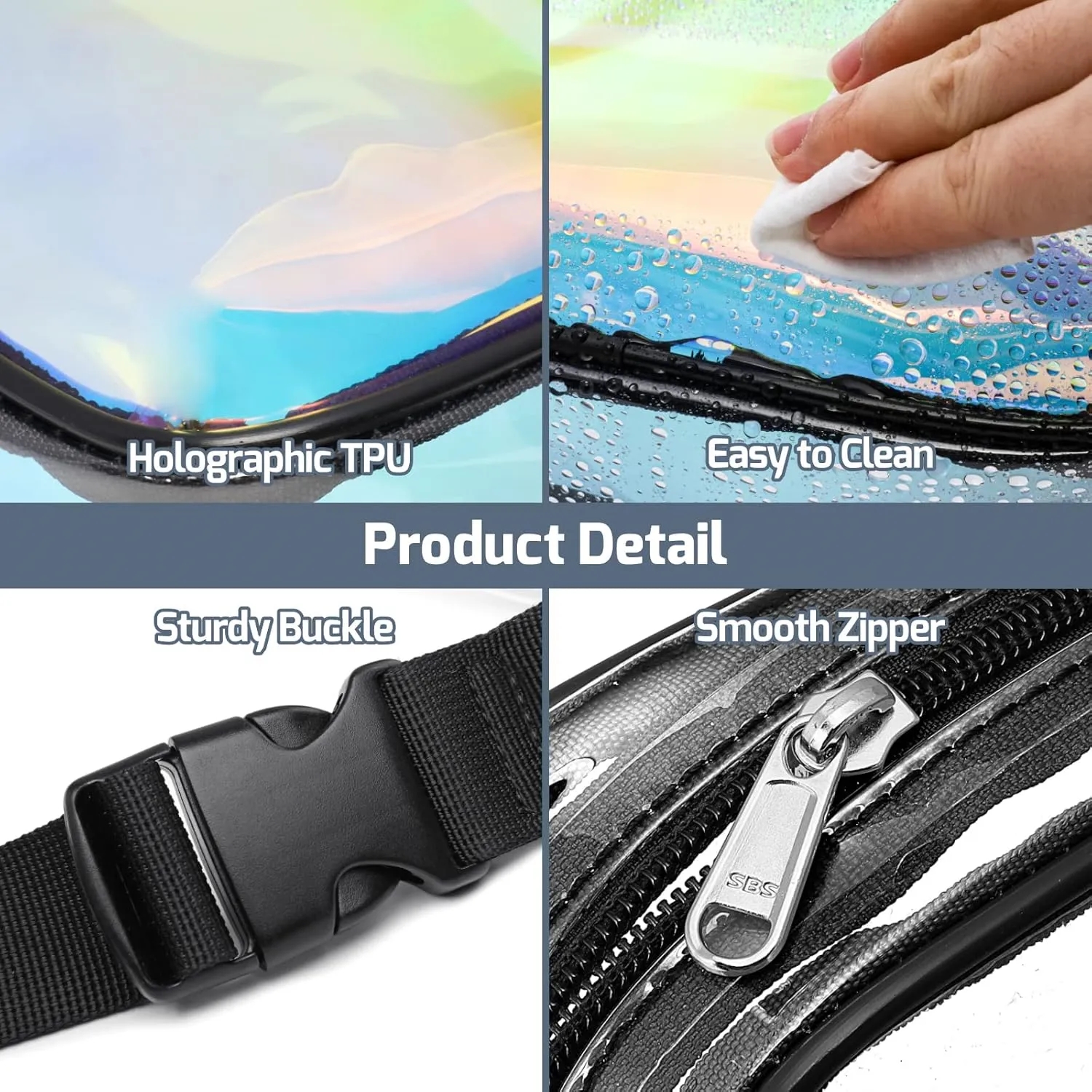 Holographic PVC Clear Waterproof Double Zipper Bag 3