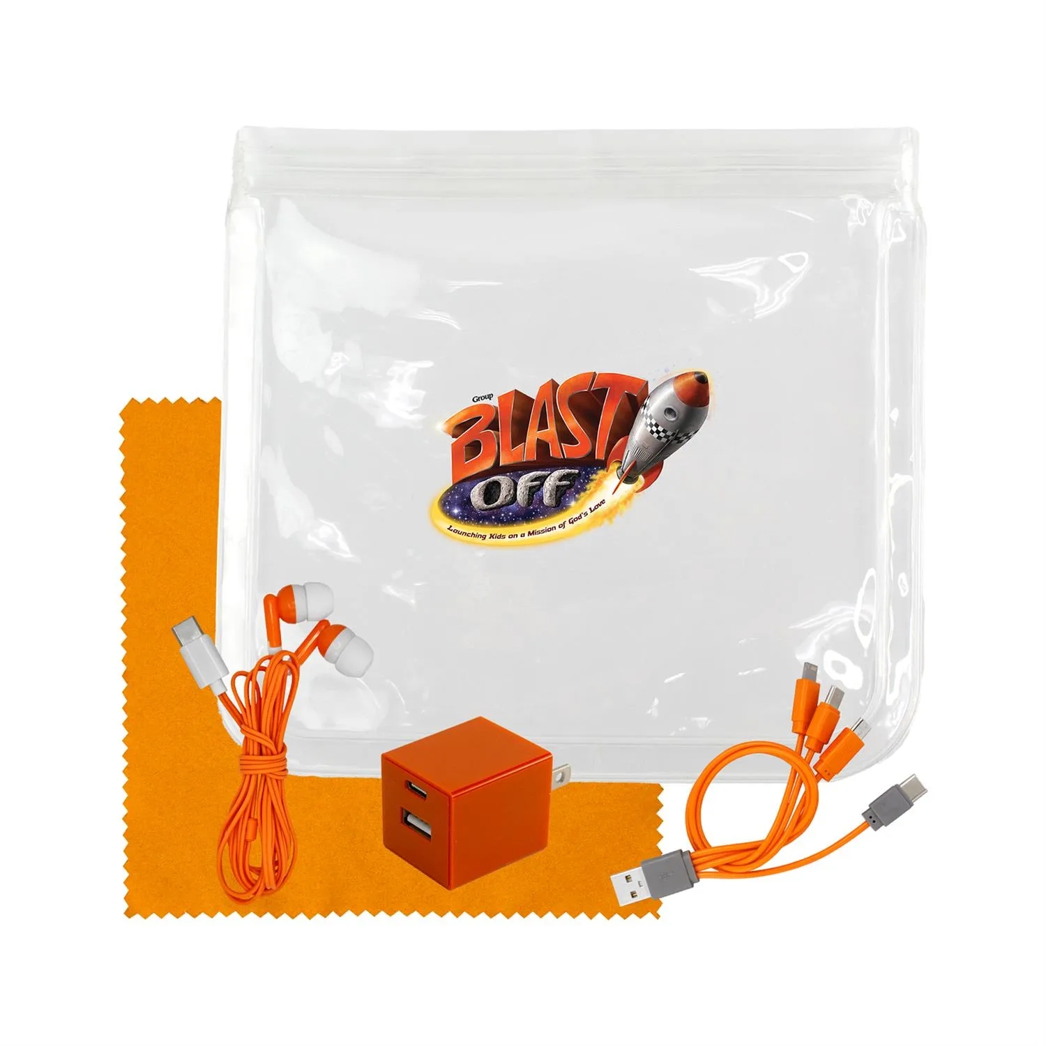 Clear Wall, Cable, Ear Bud & Cloth Set 6