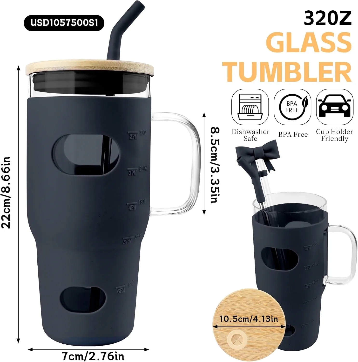 32 oz Glass Tumbler with Lid and Straw 2