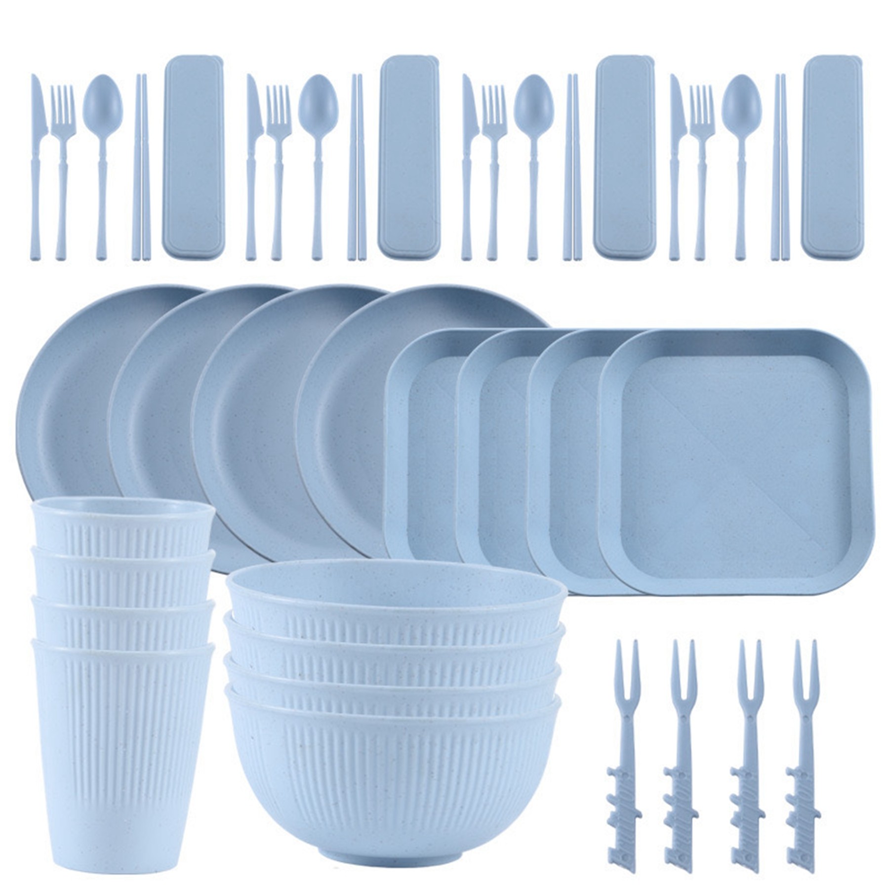 40 Pcs Wheat Straw Dinnerware Set 2