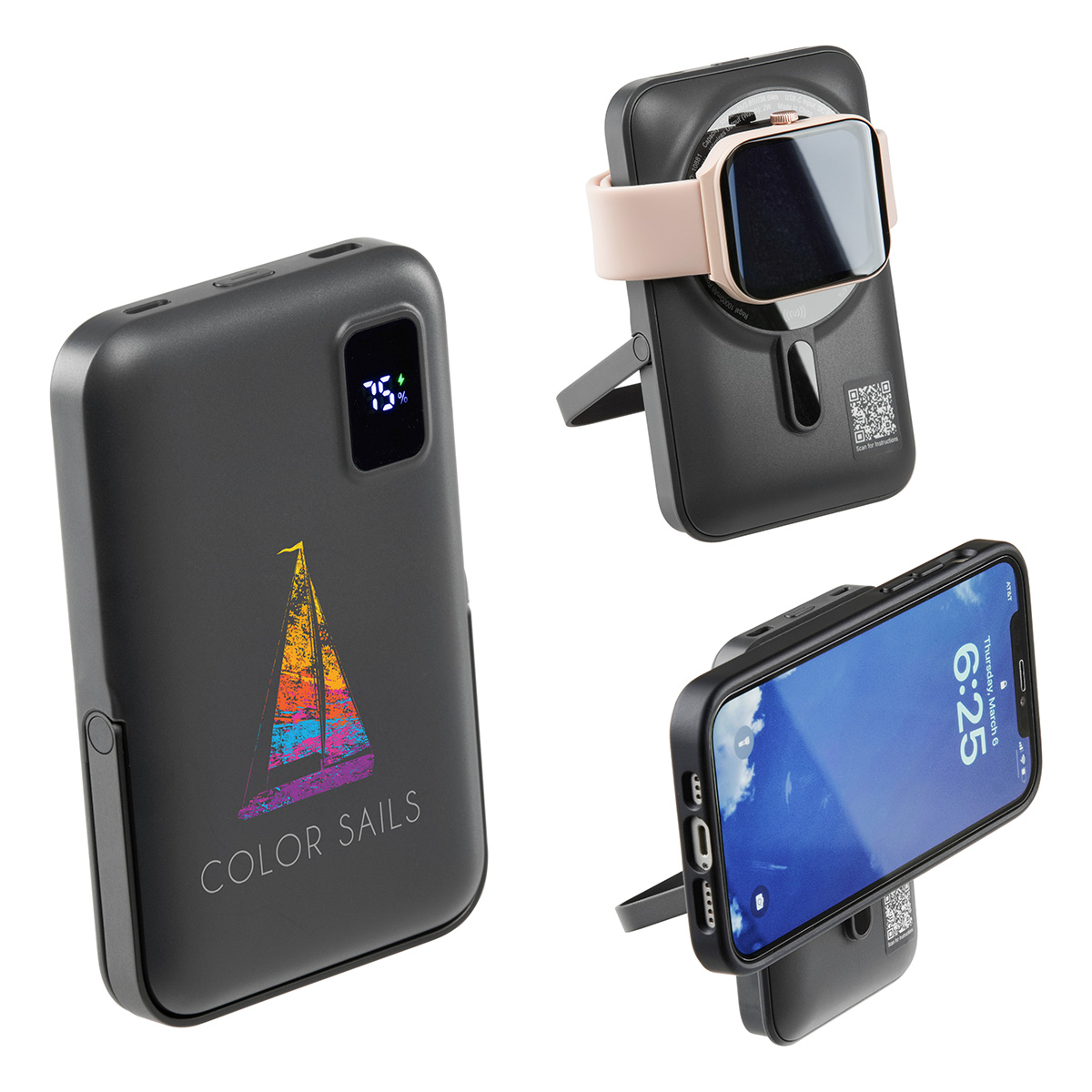 Regal 10000mAh 20W PD Power Bank w/15W Magnetic Wireless Charger, Watch Charger & Phone Stand 32