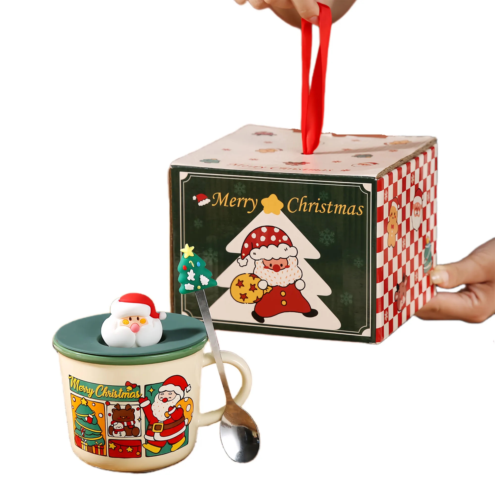 Christmas Ceramic Mug With Spoon And Lid 4