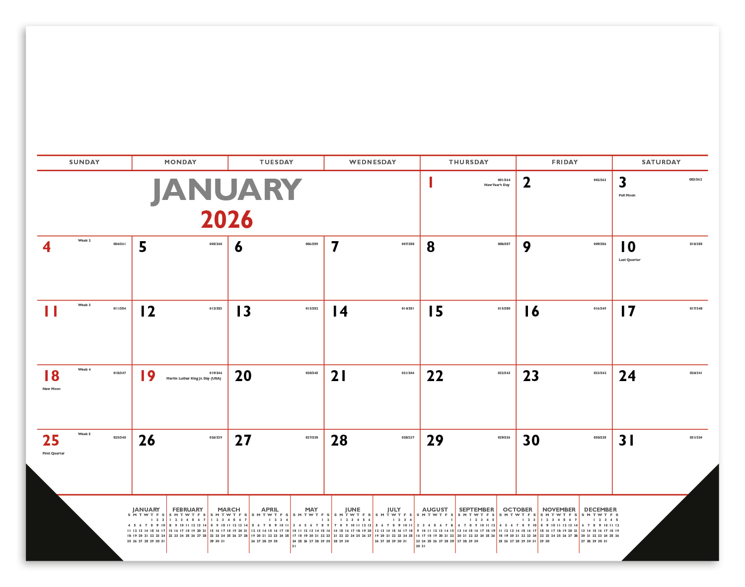 Triumph® Calendars Red & Black Desk Pad with Vinyl Corners