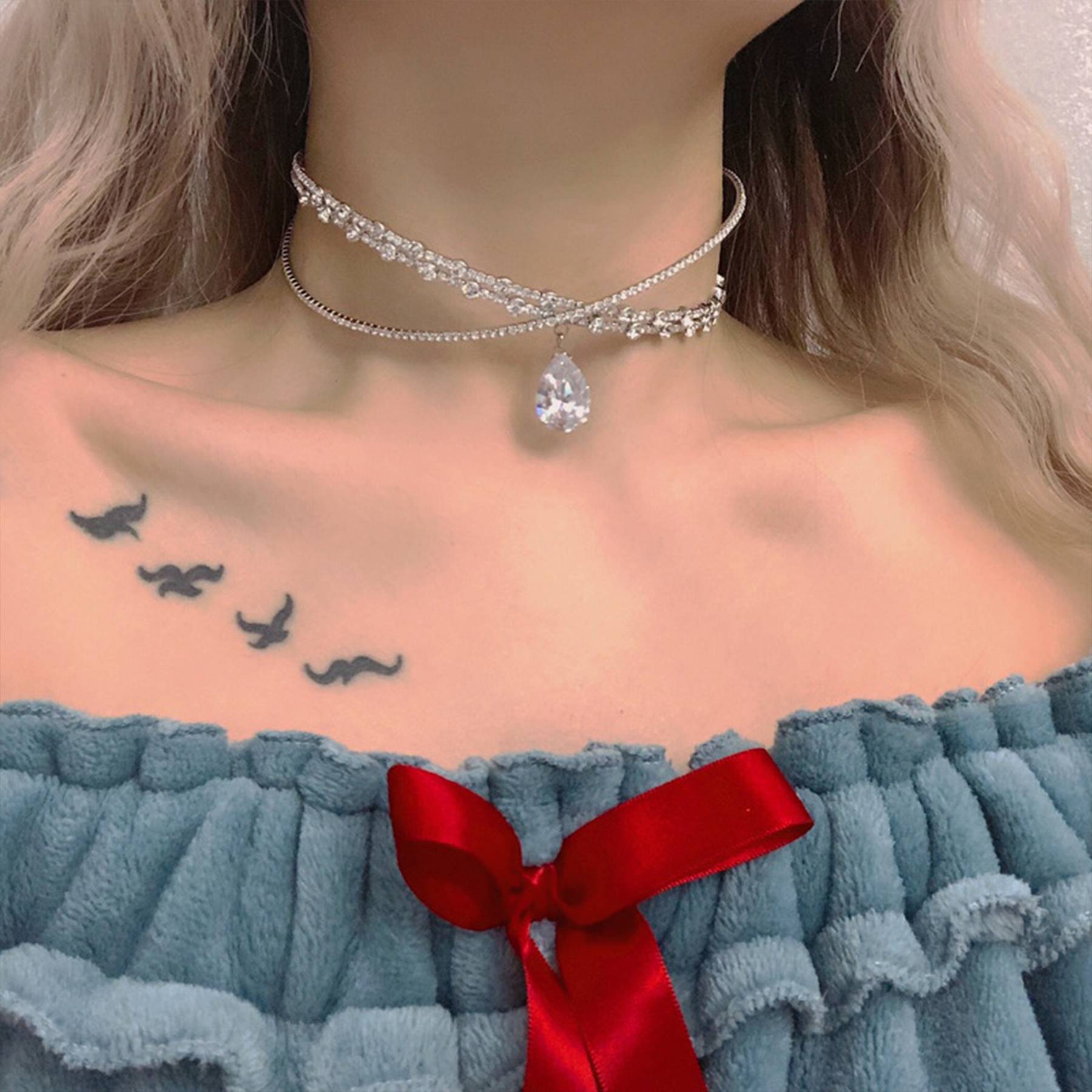 Alloy Flash diamond zircon drop collar 4