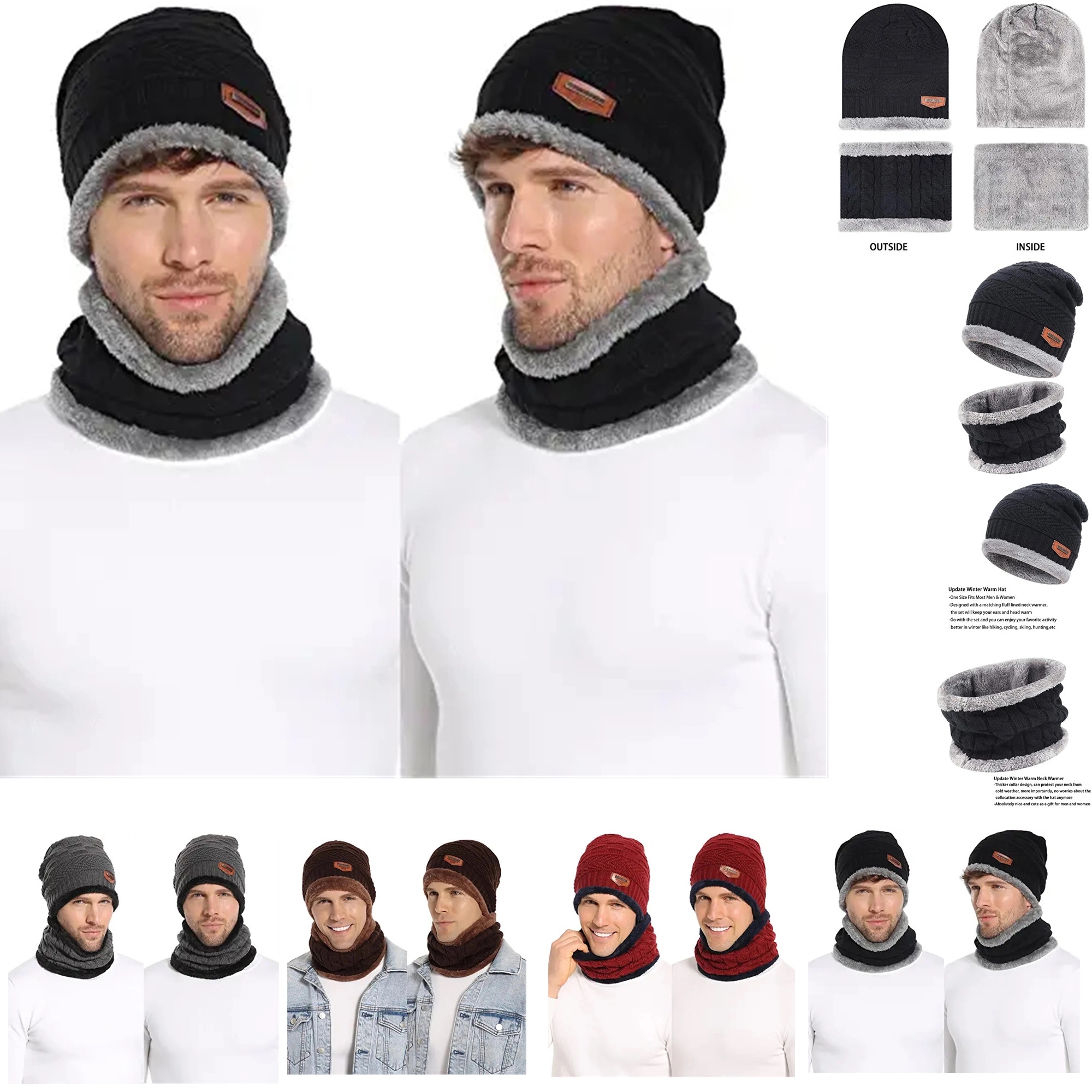 Mens Womens Winter Beanie Hat Scarf Set 3