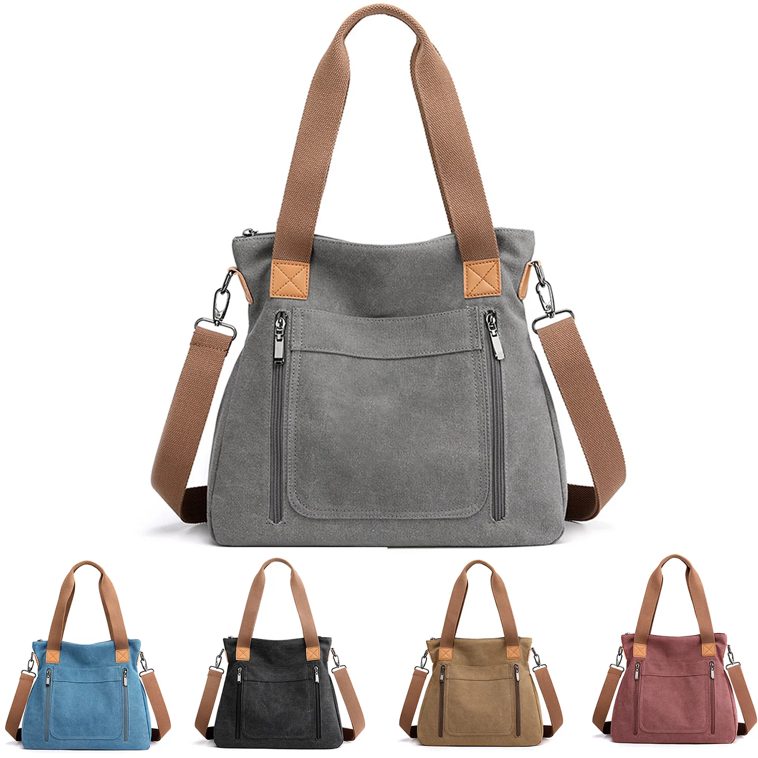 Canvas Multi-pocket Tote Bag, custom tote bag with logo imprint 1