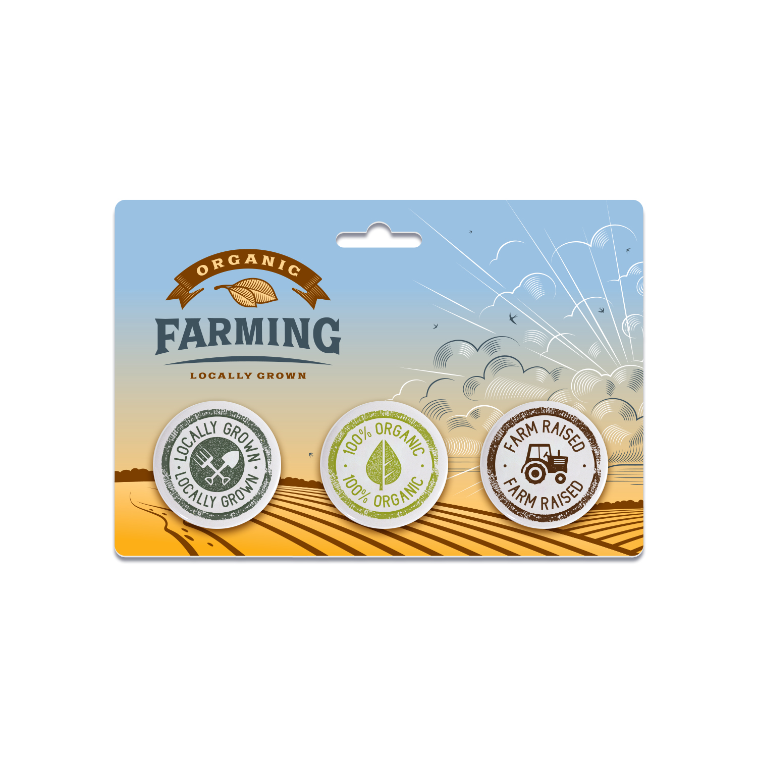 Three 1.5" Pin-Back Buttons on Backing Card 1