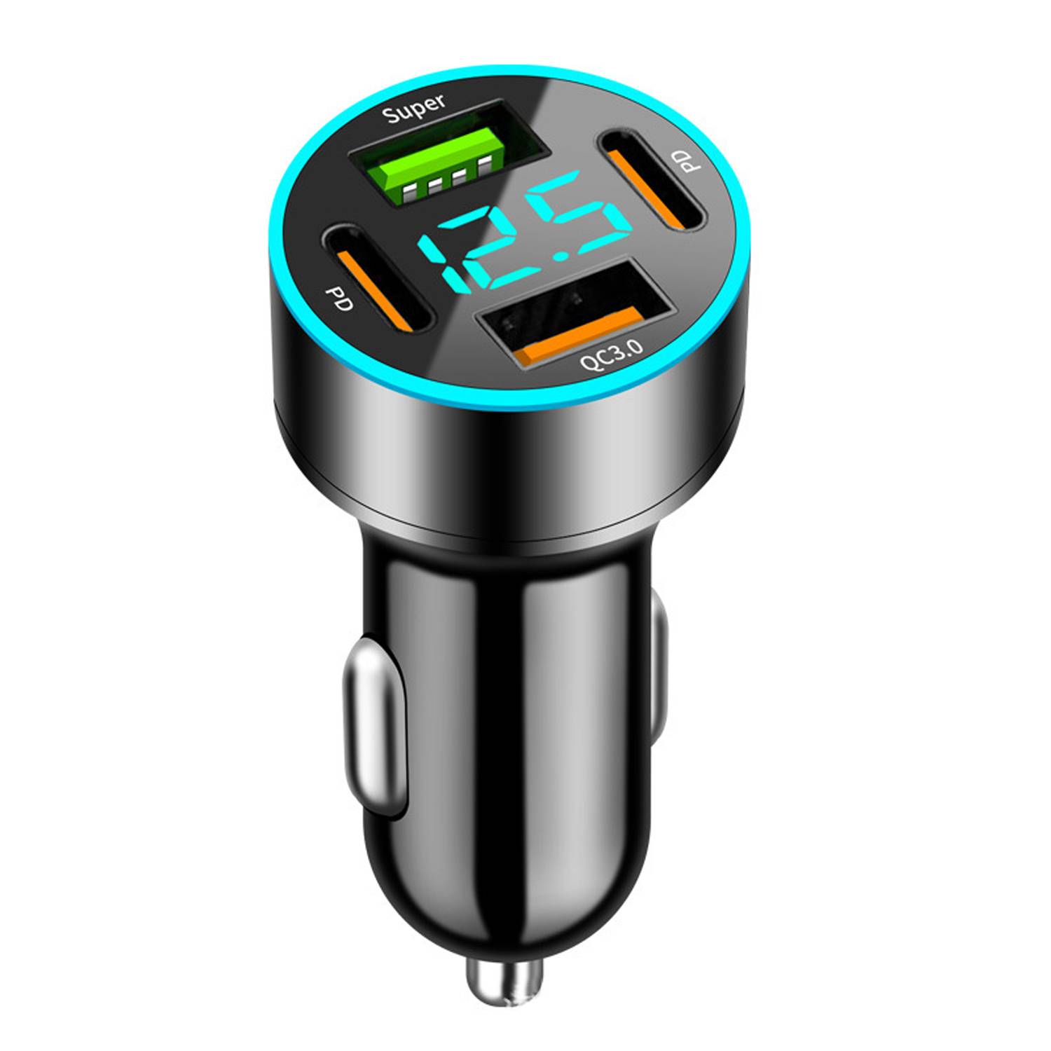 66W 4-Port Digital Display USB Fast Charging Car Charger 6