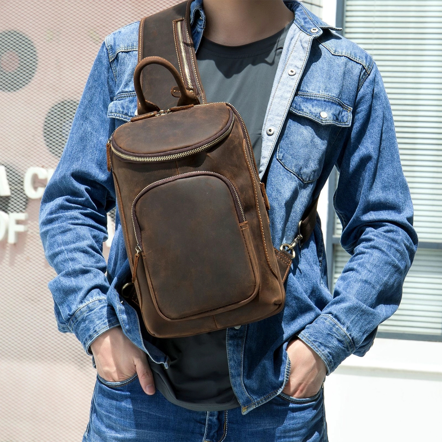 Vintage Full Grain Leather Sling Bag 4