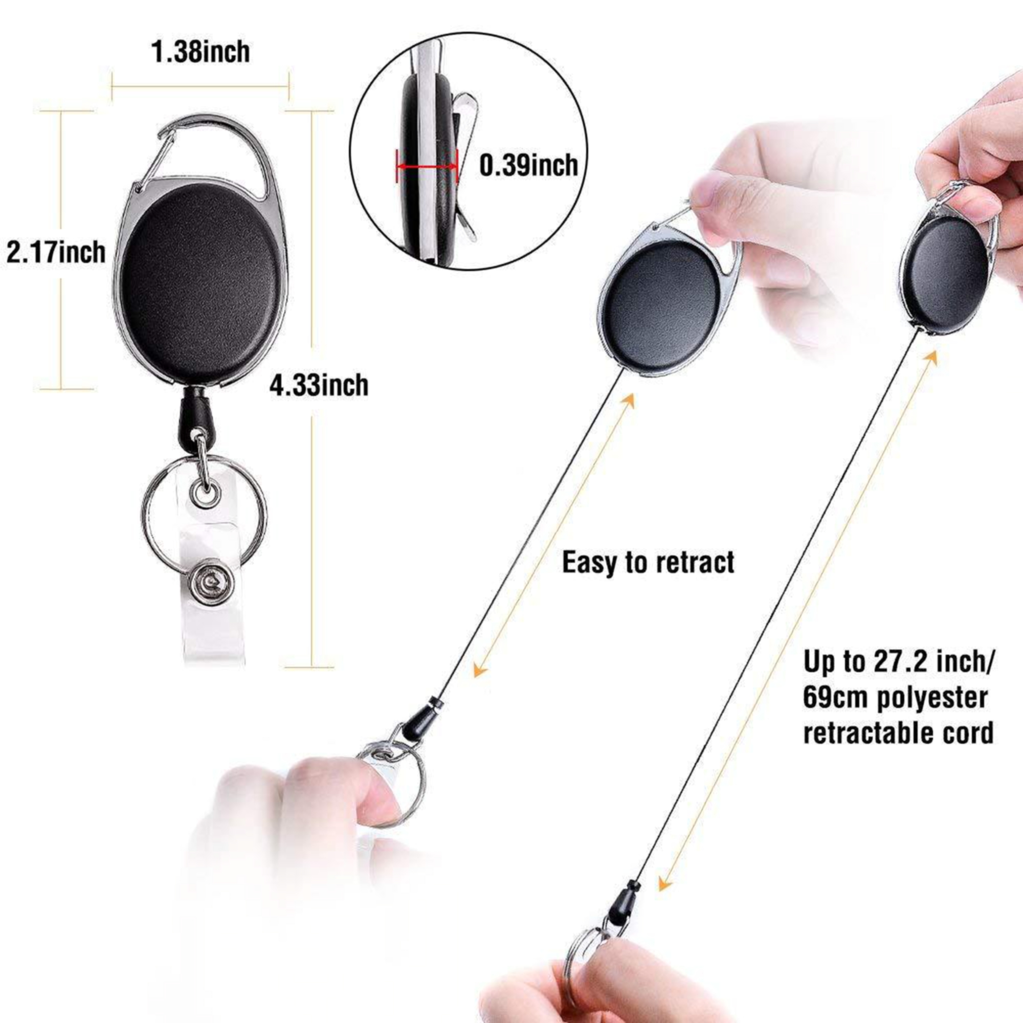 Carabiner Retractable ID Badge Holder Clip 4