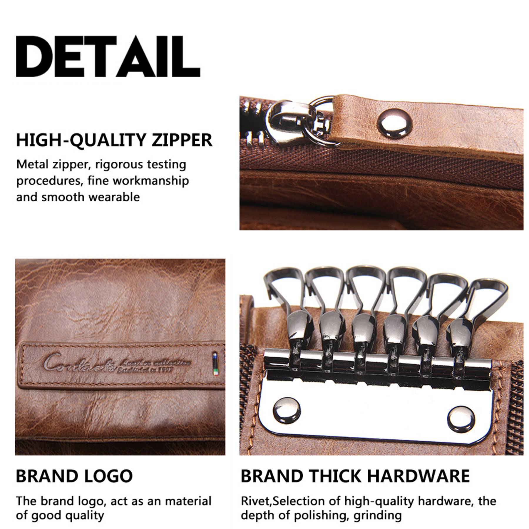 Genuine Leather Key Holder Wallet Men Coffee Black 8