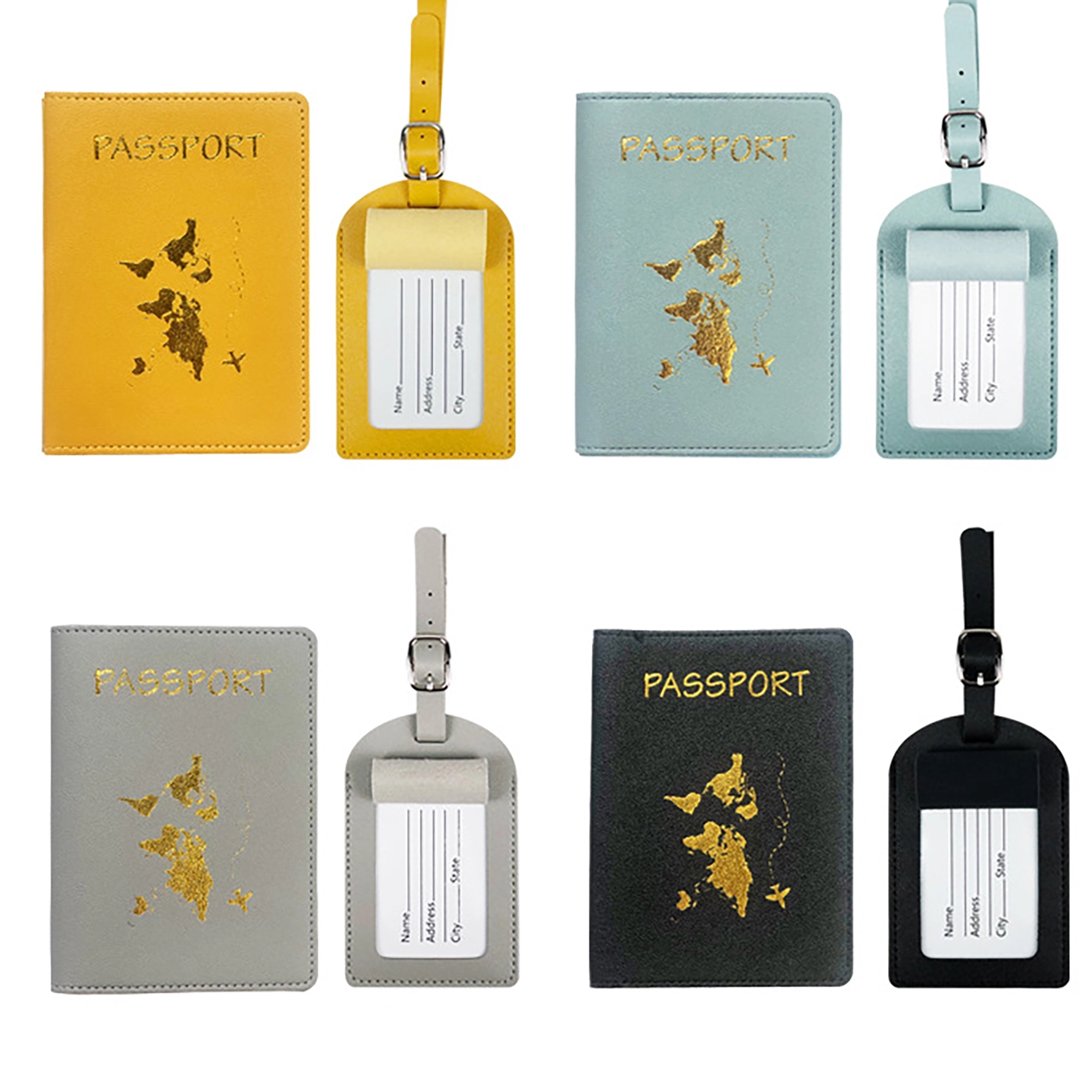 MOQ 100pcs PU Leather Passport Cover Luggage Tag Set 12