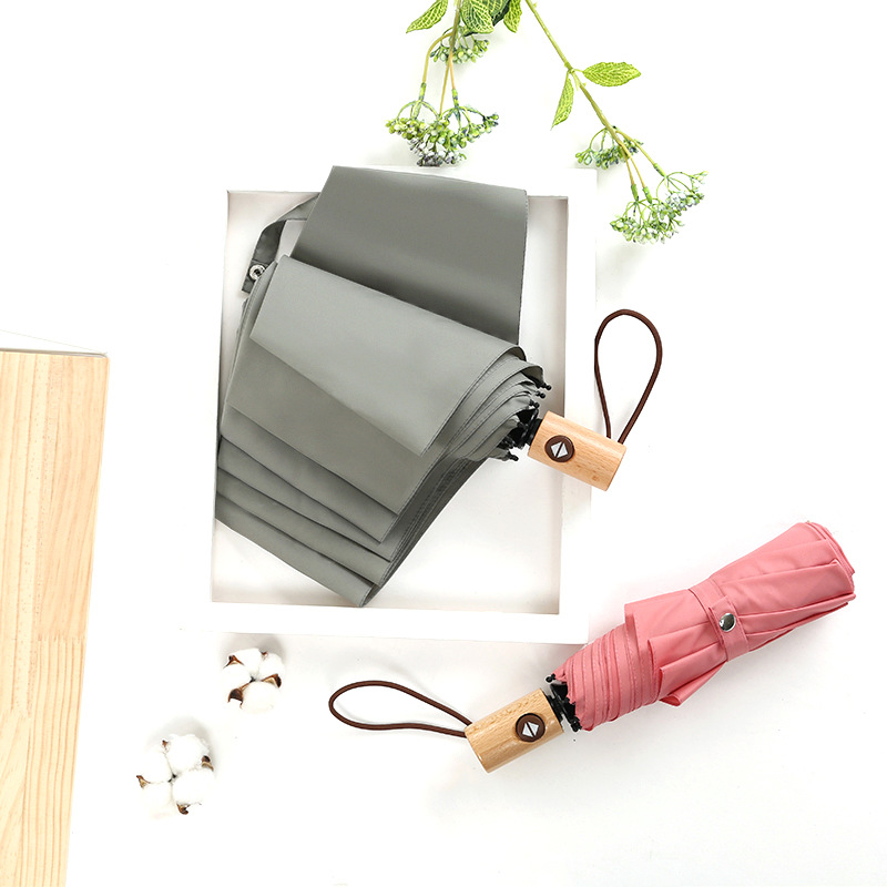 Automatic Compact Umbrella with Wooden Handle 4