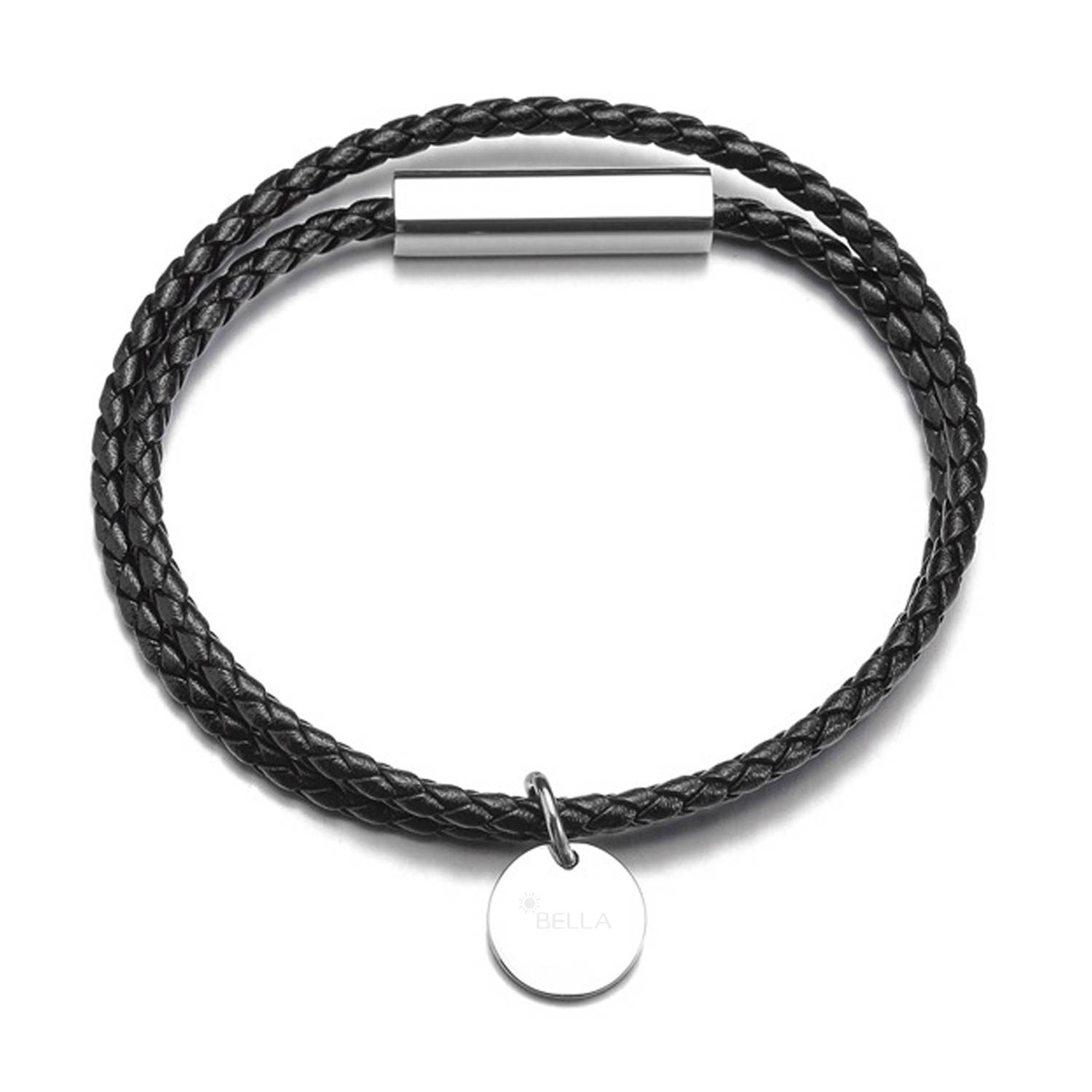 Steel Braided leather rope round pendant bracelet 5