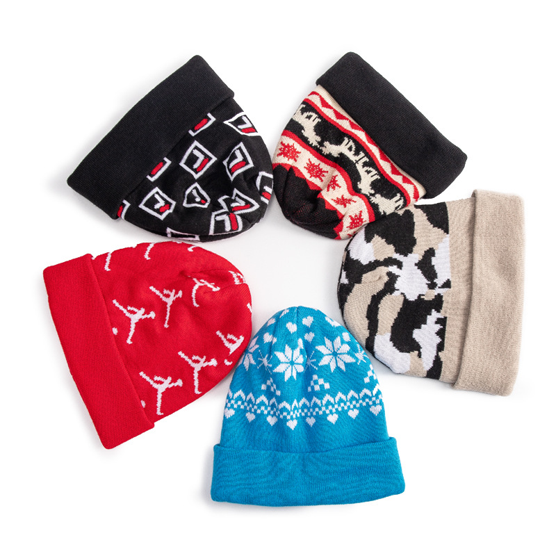 Jacquard Weave Knit Beanie With Cuff 2