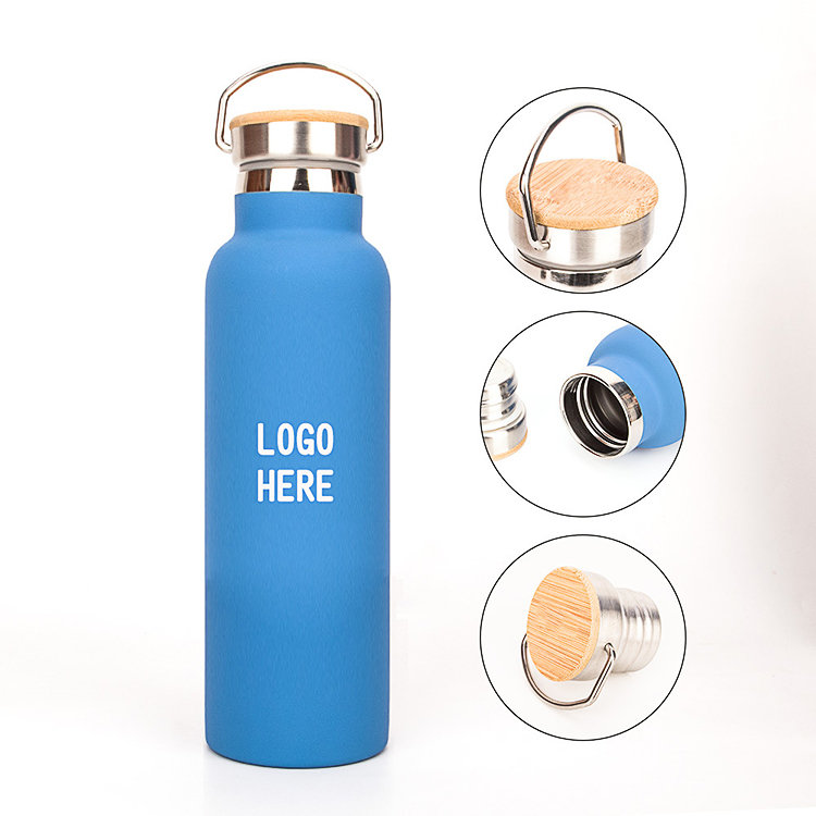 17 OZ Power Coated Stainless Steel Bottle with Bamboo Lid 2