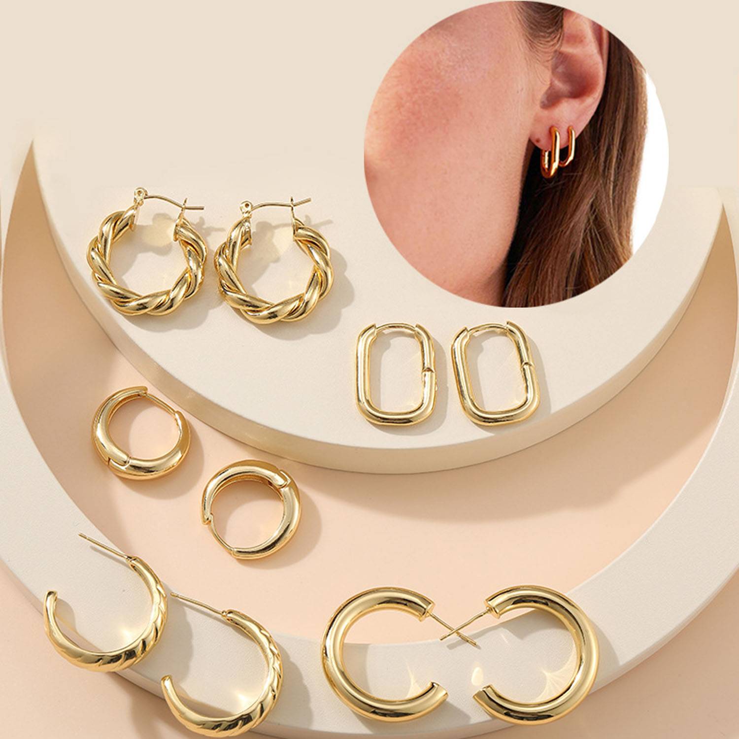 6 pairs of 14K gold-plated earrings set 9