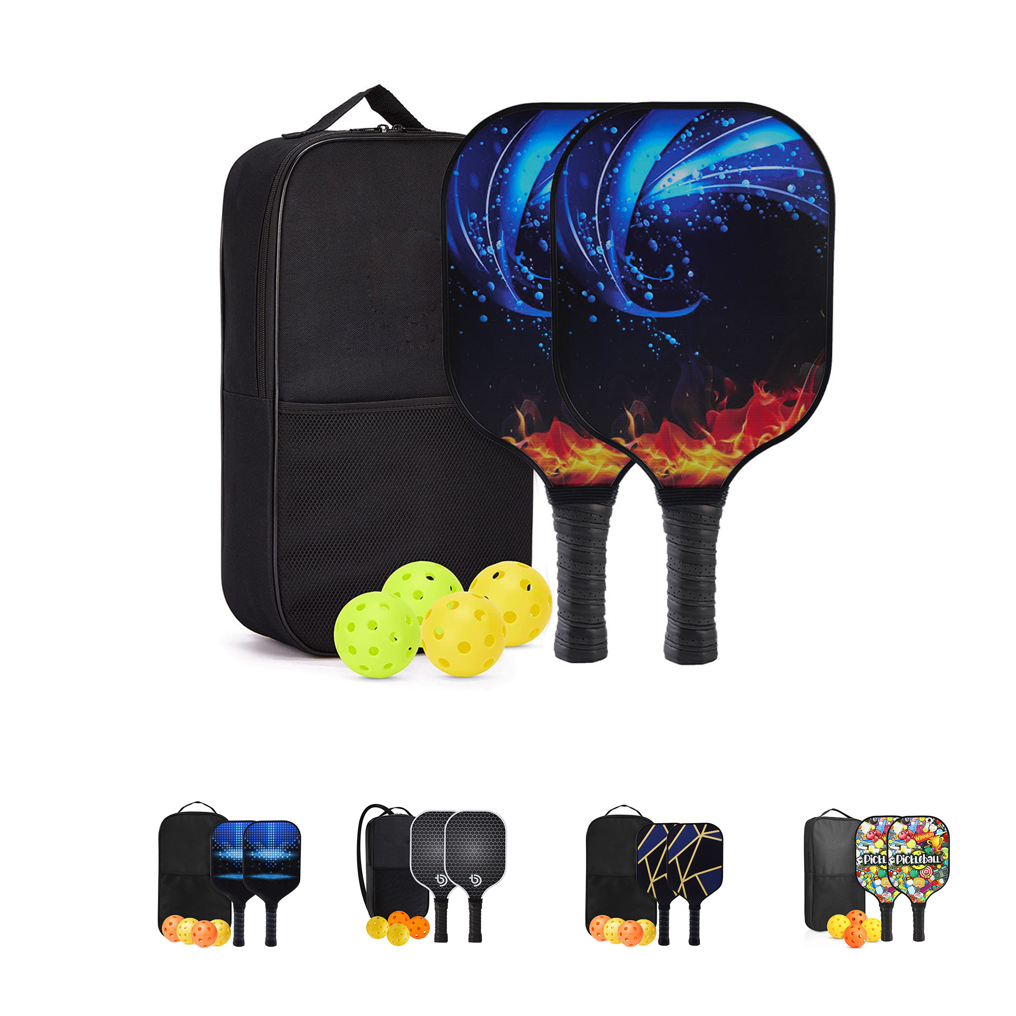 Carbon Fiber 2Sided Full Color Pickleball Paddles Set 3