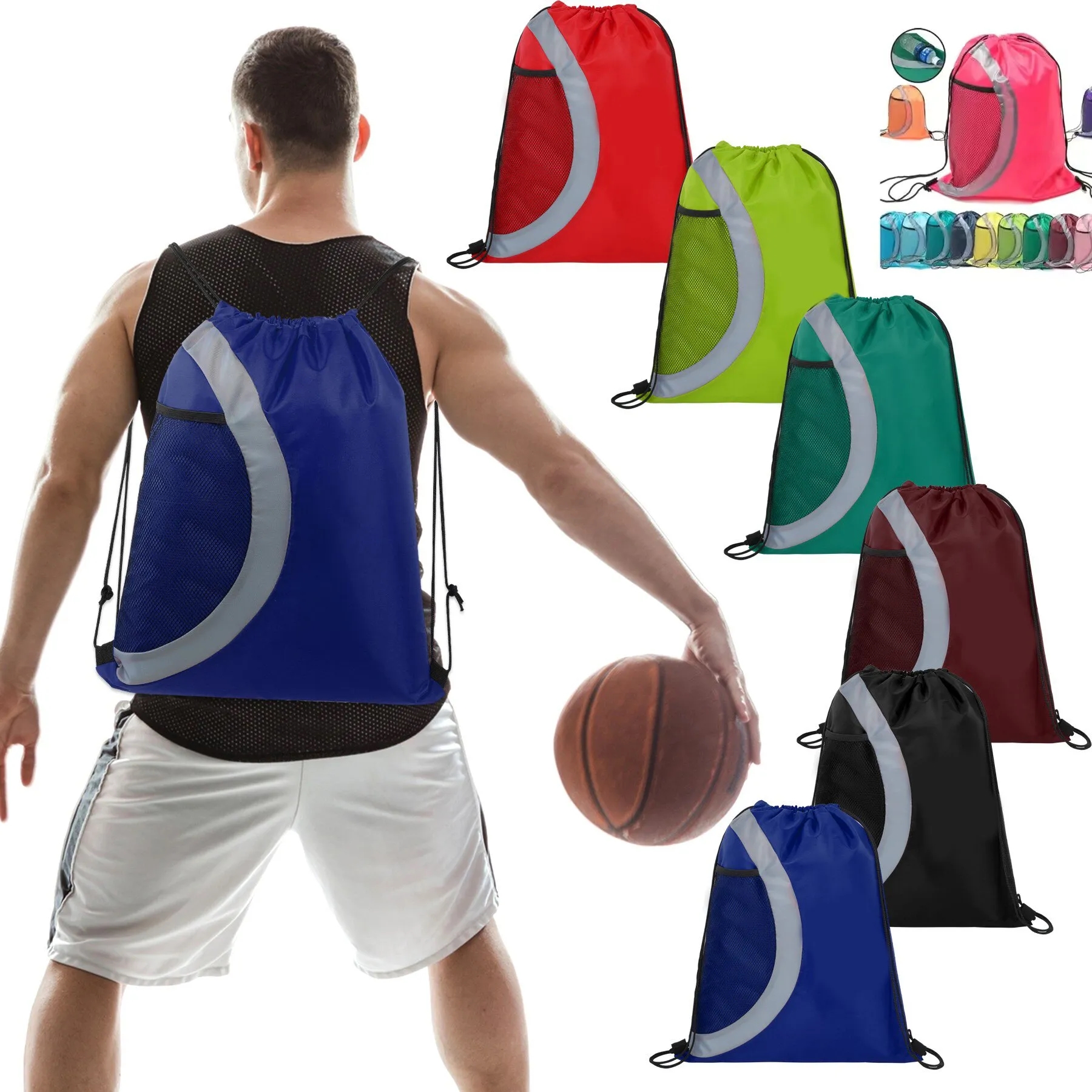 Heavy Duty Drawstring Cinch Up Side Mesh Pocket Backpack 5