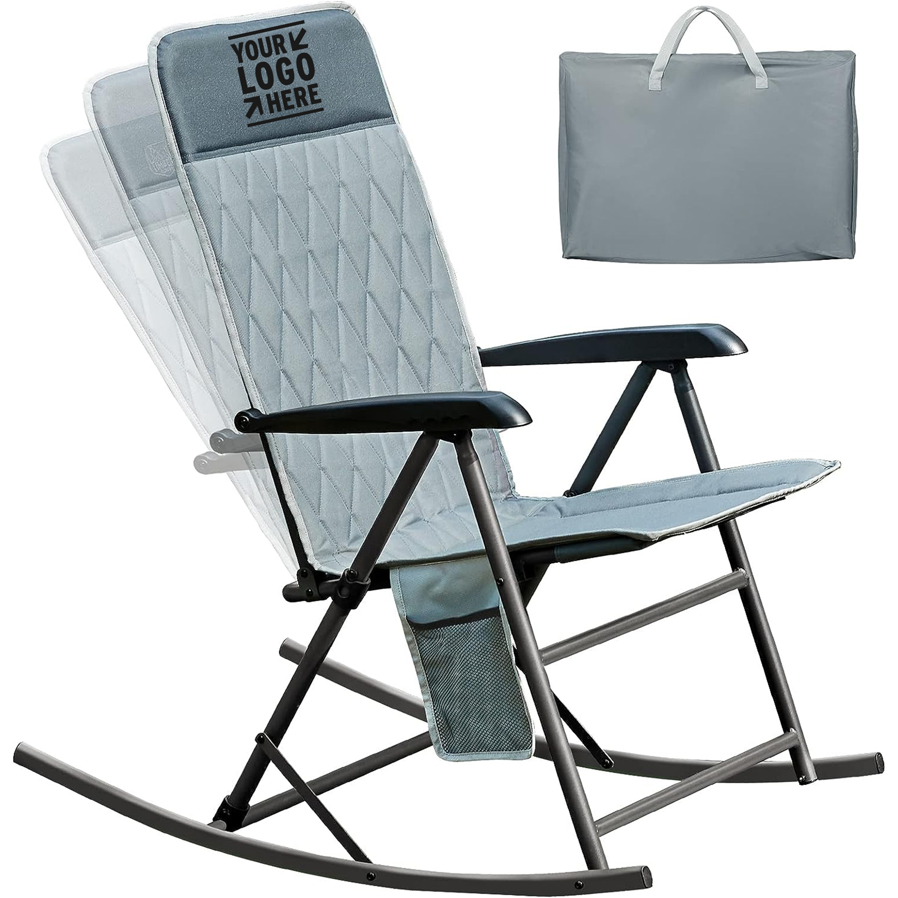 Support 300 LBS Padded High Back Folding Side Pocket Portable Foldable Rocking Lawn Chair 2